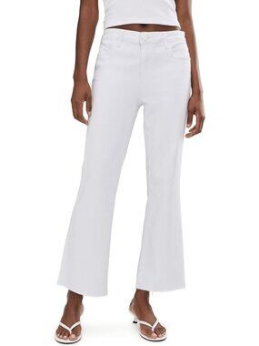 Kut From The Kloth High Rise Kelsey Fab Ab Ankle Flare Pants White Raw Hem 8 NWT